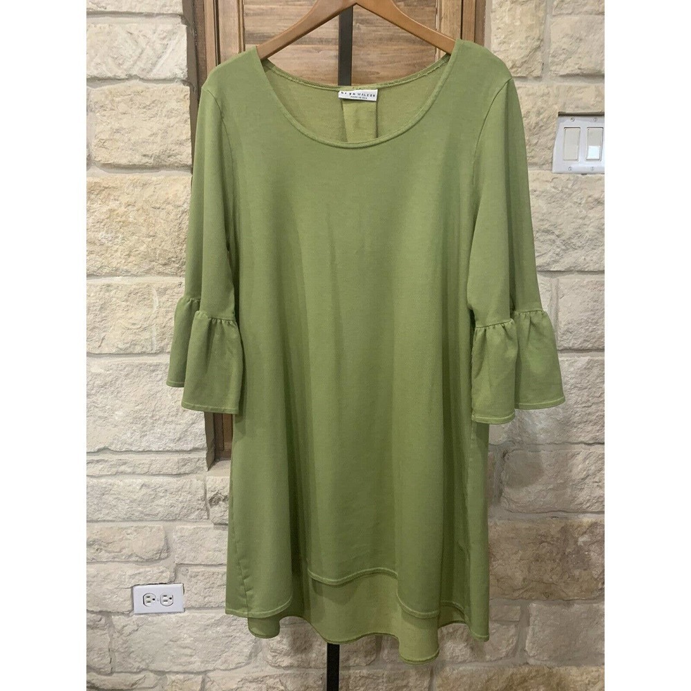 Bryn Walker Women’s Tunic Dress Bell Sleeves Sage Green Hi Lo Hem Size Small​